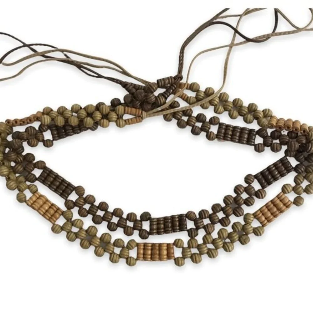 Beaded Tie Belts Set of Two Light and Dark Beads Adjustable Ties Boho Festival